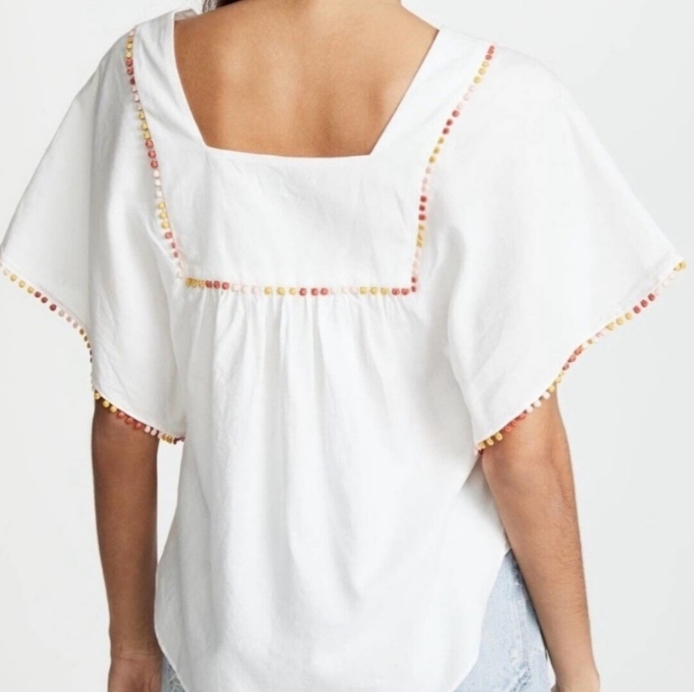 Madewell Pom Pom Butterfly Top Size Medium White 100% Cotton - Picture 3 of 9